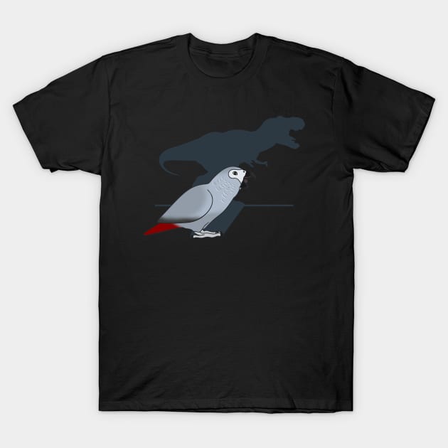 t-rex shadow - african grey T-Shirt by FandomizedRose